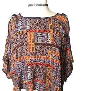 Open back Romantic crochet edge stained glass cropped blouse S